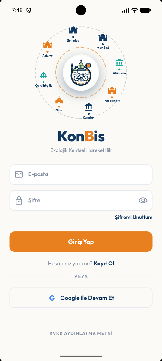 KonBis uygulaması — giriş ekranı